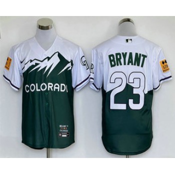 Men's Colorado Rockies #23 Kris Bryant Green 2022 City Connect Cool Base Stitched Jersey