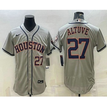 Men's Houston Astros #27 Jose Altuve Number Grey Stitched MLB Flex Base Nike Jersey