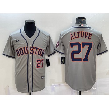 Men's Houston Astros #27 Jose Altuve Number Grey With Patch Stitched MLB Cool Base Nike Jersey