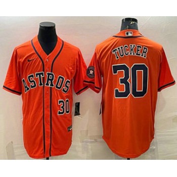 Men's Houston Astros #30 Kyle Tucker Number Orange With Patch Stitched MLB Cool Base Nike Jersey