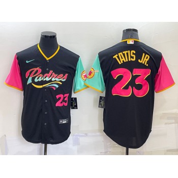 Men's San Diego Padres #23 Fernando Tatis Jr Black Number 2022 City Connect Cool Base Stitched Jersey