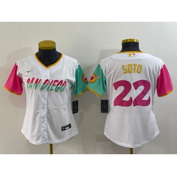 Women's San Diego Padres #22 Juan Soto White 2022 City Connect Cool Base Stitched Jersey