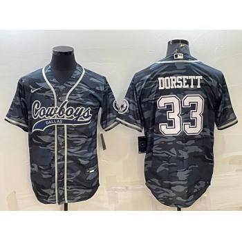 Men's Dallas Cowboys #33 Tony Dorsett Grey Camo With Patch Cool Base Stitched Baseball Jersey