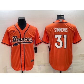 Men's Denver Broncos #31 Justin Simmons Orange Stitched Cool Base Nike Baseball Jersey