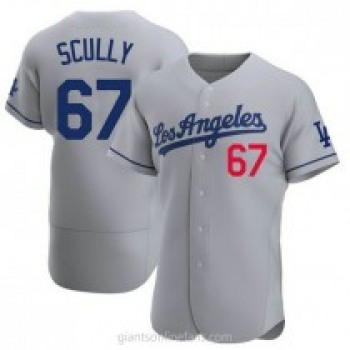 Men's Los Angeles Dodgers #67 Vin Scully Gray Stitched MLB Flex Base Nike Jersey
