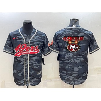 Men's San Francisco 49ers Blank Grey Navy Team Big Logo With Patch Cool Base Stitched Baseball Jersey
