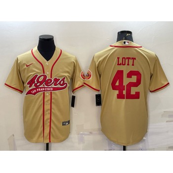 Men's San Francisco 49ers #42 Ronnie Lott Gold With Patch Cool Base Stitched Baseball Jersey