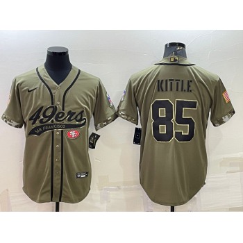 Men's San Francisco 49ers #85 George Kittle 2022 Olive Salute to Service Cool Base Stitched Baseball Jersey