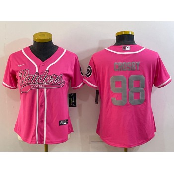 Women's Las Vegas Raiders #98 Maxx Crosby Pink With Patch Cool Base Stitched Baseball Jersey