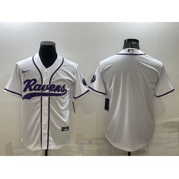 Men's Baltimore Ravens Blank White With Patch Cool Base Stitched Baseball Jersey
