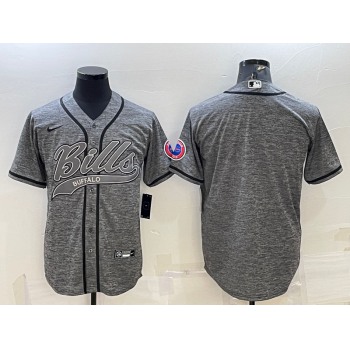 Men's Buffalo Bills Blank Grey With Patch Cool Base Stitched Baseball Jersey