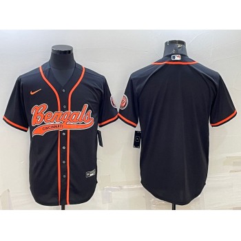 Men's Cincinnati Bengals Blank Black With Patch Cool Base Stitched Baseball Jersey