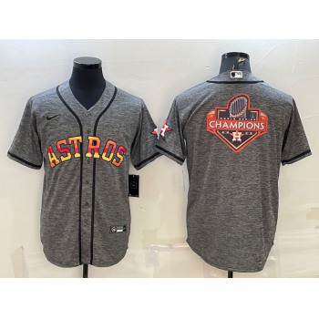Men's Houston Astros Grey Gridiron Team Big Logo Cool Base Stitched Baseball Jersey