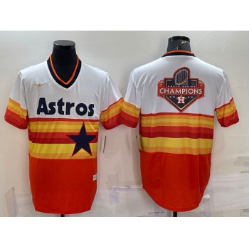 Men's Houston Astros Orange Rainbow Cooperstown Champions Big Logo Stitched MLB Cool Base Nike Jersey