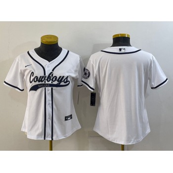 Youth Dallas Cowboys Blank White With Patch Cool Base Stitched Baseball Jersey