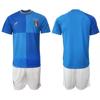Men's Italy Custom Blue Home Soccer Jersey Suit