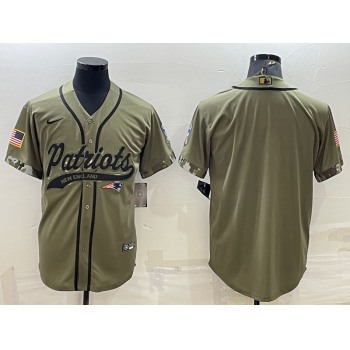 Men's New England Patriots Blank Olive Salute to Service Cool Base Stitched Baseball Jersey