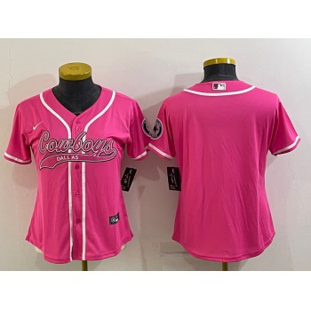 Women's Dallas Cowboys Blank Pink With Patch Cool Base Stitched Baseball Jersey