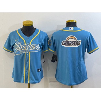 Women's Los Angeles Chargers Light Blue Team Big Logo With Patch Cool Base Stitched Baseball Jersey