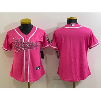 Women's Los Angeles Rams Blank Pink With Patch Cool Base Stitched Baseball Jersey
