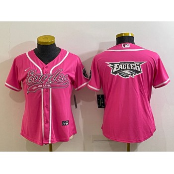 Women's Philadelphia Eagles Pink Team Big Logo With Patch Cool Base Stitched Baseball Jersey
