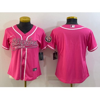 Women's Pittsburgh Steelers Blank Pink With Patch Cool Base Stitched Baseball Jersey