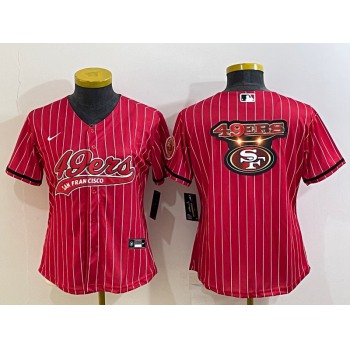 Women's San Francisco 49ers Red Team Big Logo With Patch Cool Base Stitched Baseball Jersey