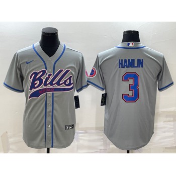 Men's Buffalo Bills #3 Damar Hamlin Grey With Patch Cool Base Stitched Baseball Jersey