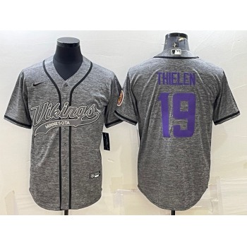 Men's Minnesota Vikings #19 Adam Thielen Grey Gridiron With Patch Cool Base Stitched Baseball Jersey