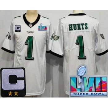 Men's Philadelphia Eagles #1 Jalen Hurts Limited White C Patch Super Bowl LVII Vapor Jersey