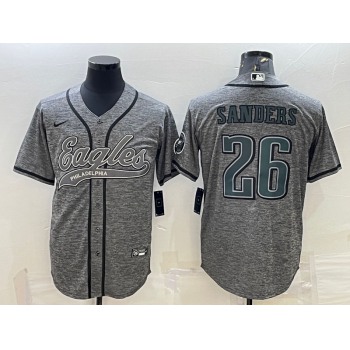 Men's Philadelphia Eagles #26 Miles Sanders Grey Gridiron With Patch Cool Base Stitched Baseball Jersey