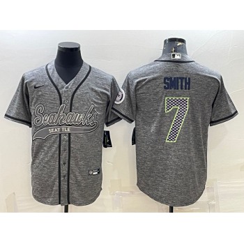 Men's Seattle Seahawks #7 Geno Smith Grey Gridiron With Patch Cool Base Stitched Baseball Jersey