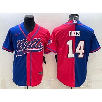 Men's Buffalo Bills #14 Stefon Diggs Blue Red Two Tone With Patch Cool Base Stitched Baseball Jersey