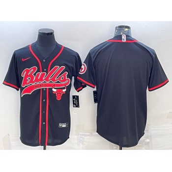 Men's Chicago Bulls Blank Black Pinstripe With Patch Cool Base Stitched Baseball Jerseys