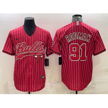 Men's Chicago Bulls #91 Dennis Rodman Red With Patch Cool Base Stitched Baseball Jerseys