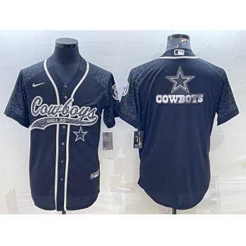 Men's Dallas Cowboys Black Reflective Team Big Logo With Patch Cool Base Stitched Baseball Jersey