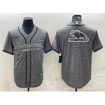 Men's Denver Broncos Gray Team Big Logo With Patch Cool Base Stitched Baseball Jersey