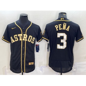 Men's Houston Astros #3 Jeremy Pena Black Gold Flex Base Stitched Jerseys