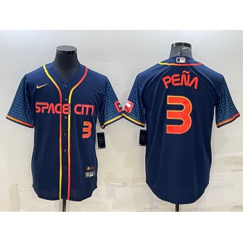 Men's Houston Astros #3 Jeremy Pena Number 2022 Navy Blue City Connect Cool Base Stitched Jersey