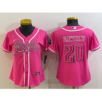 Women's Philadelphia Eagles #20 Brian Dawkins Pink With Patch Cool Base Stitched Baseball Jersey