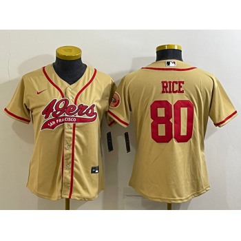 Women's San Francisco 49ers #80 Jerry Rice Gold With Patch Cool Base Stitched Baseball Jersey