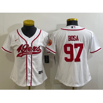Women's San Francisco 49ers #97 Nick Bosa White With Patch Cool Base Stitched Baseball Jersey