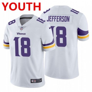 Youth Minnesota Vikings #18 Justin Jefferson 2020 White Vapor Untouchable Limited Stitched Jersey