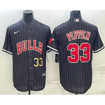 Men's Chicago Bulls #33 Scottie Pippen Number Black With Patch Cool Base Stitched Baseball Jerseys