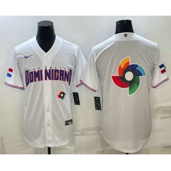 Men's Dominican Republic Baseball 2023 White World Baseball Big Logo With Patch Classic Stitched Jersey