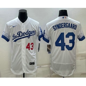 Men's Los Angeles Dodgers #43 Noah Syndergaard Number White 2022 City Connect Flex Base Stitched Jersey