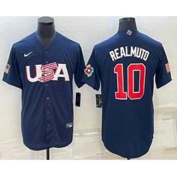 Men's USA Baseball #10 JT Realmuto 2023 Navy World Baseball Classic Stitched Jersey