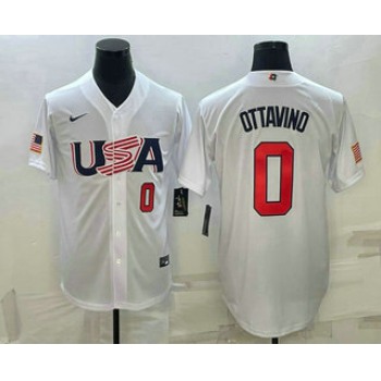 Mens USA Baseball #0 Adam Ottavino Number 2023 White World Baseball Classic Stitched Jersey