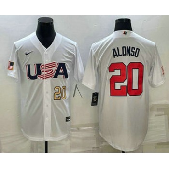 Mens USA Baseball #20 Pete Alonso Number 2023 White World Baseball Classic Stitched Jersey