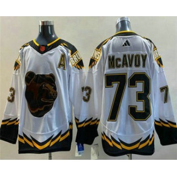 Men's Boston Bruins #73 Charlie McAvoy White 2022 Reverse Retro Stitched Jersey